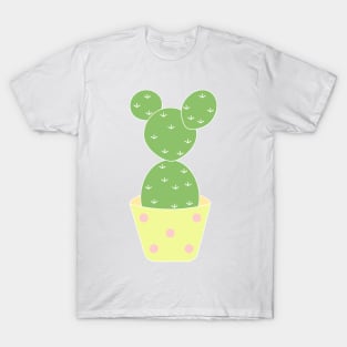 Cute green bunny ears cactus in a yellow pot T-Shirt